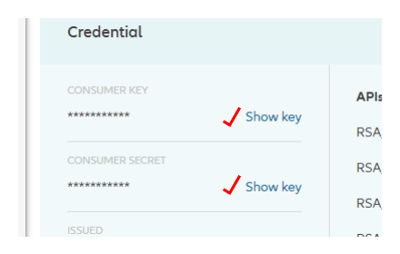 Show client credentials button